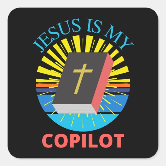 JESUS IS MY COPILOT VIERKANTE STICKER (Voorkant)