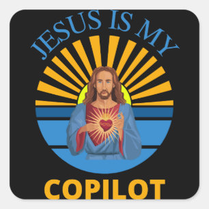 JESUS IS MY COPILOT VIERKANTE STICKER
