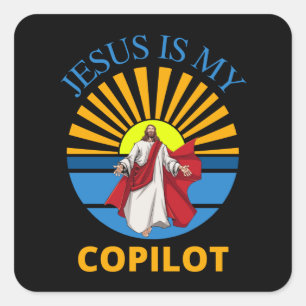 JESUS IS MY COPILOT VIERKANTE STICKER