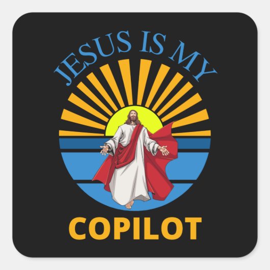 JESUS IS MY COPILOT VIERKANTE STICKER (Voorkant)