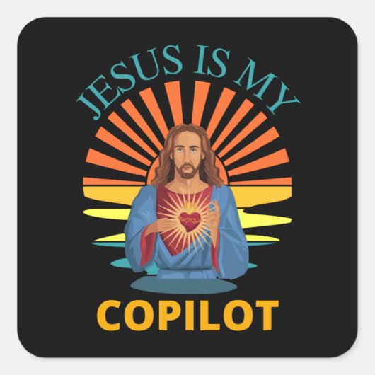JESUS IS MY COPILOT VIERKANTE STICKER (Voorkant)