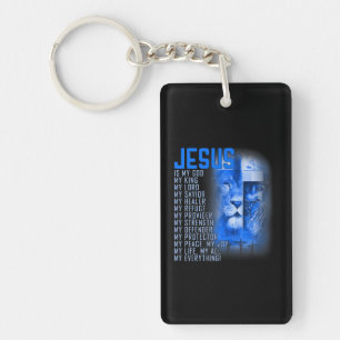Jesus is My God King My Lord My Savior Blue Lion Sleutelhanger