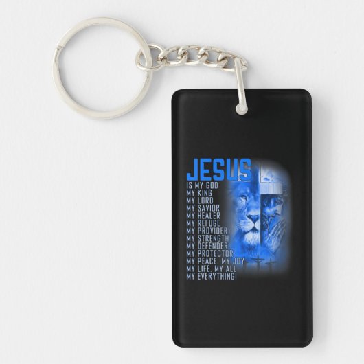 Jesus is My God King My Lord My Savior Blue Lion Sleutelhanger (Voorkant)