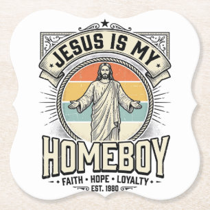 Jesus Is My Homeboy Vintage Religieus T-shirt Kartonnen Onderzetters