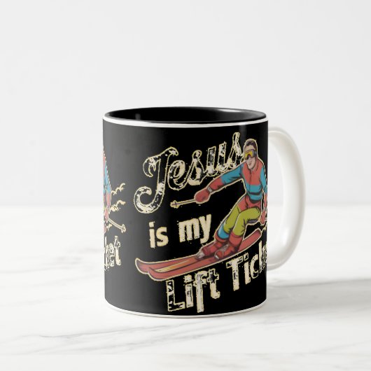 Jesus Is My Lift Ticket Funny Christelijk Gezegde Tweekleurige Koffiemok (Voorkant rechts)