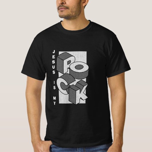 JESUS IS MY ROCK Isometric Christian T-Shirt (Voorkant)
