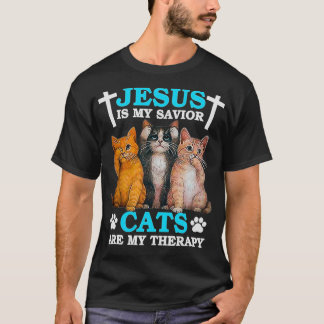 Jesus Is My Savior Cats Are My Therapy T-shirt