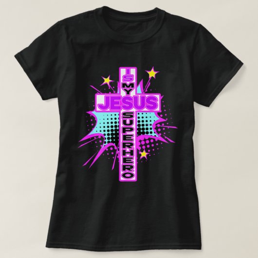 Jesus Is My Superhero Pop Art Design T-shirt (Design voorkant)