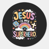 Jesus Is My Superhero  Ronde Sticker (Voorkant)