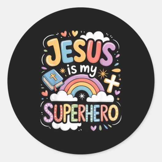 Jesus Is My Superhero  Ronde Sticker (Voorkant)