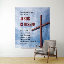 JESUS IS OPGEREZEN Paastapijt voor de kerk Wandkleed