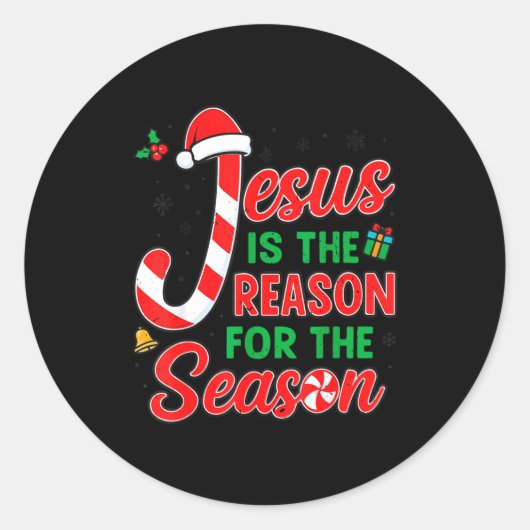 Jesus Is Reason For Season Christian Christmas Pjs Ronde Sticker (Voorkant)