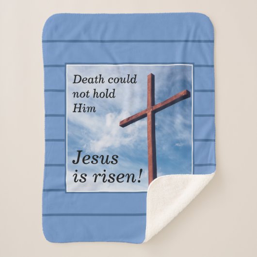 JESUS IS RISEN Blue Easter Sherpa Deken (Voorkant)