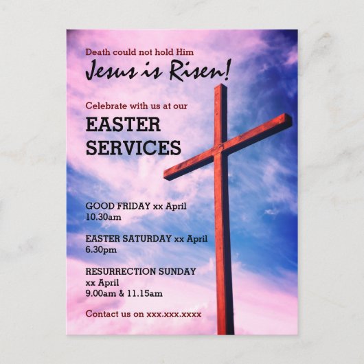 Jesus is Risen EASTER CHURCH SERVICES Gepersonalis Uitnodiging Briefkaart (Voorkant)