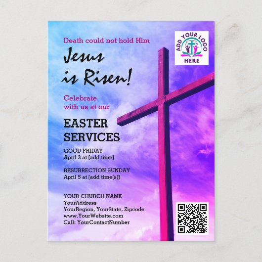JESUS IS RISEN Logo QR Code Church Services EASTER Uitnodiging Briefkaart (Voorkant)