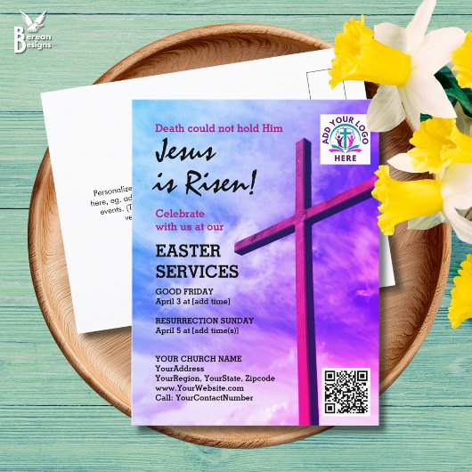 JESUS IS RISEN Logo QR Code Church Services EASTER Uitnodiging Briefkaart