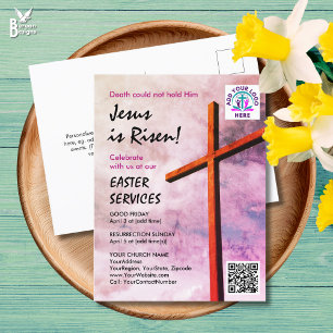 JESUS IS RISEN Logo QR Code Kerken Diensten PASEN Uitnodiging Briefkaart