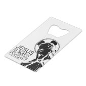 Jesus Is Sorry Podcast Bottle Opener Creditkaart Flessenopener (Voorkant Gekanteld)