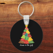 Jesus Is The Gift Christmas Tree Patchwork Scriptu Sleutelhanger (Voorkant)
