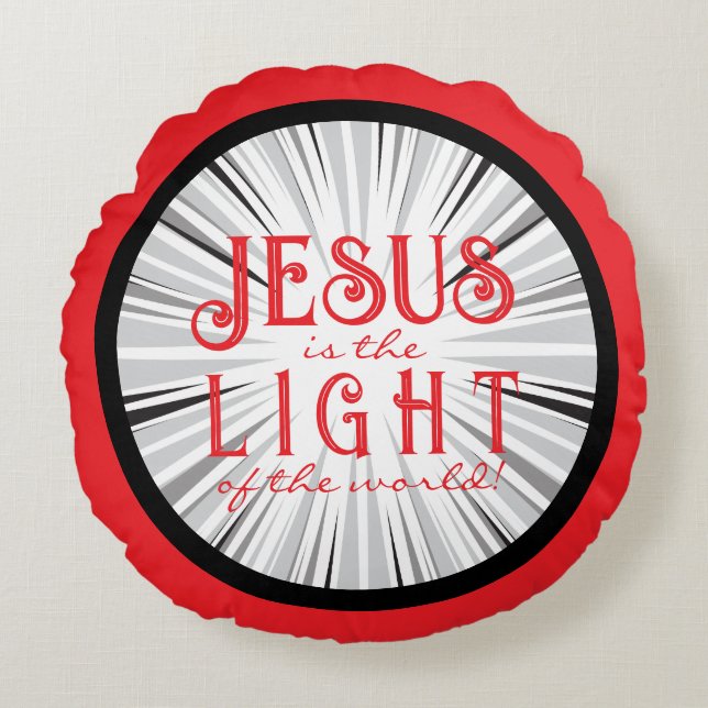 Jesus is the Light Ornament- Red/Black Rond Kussen (Voorkant)