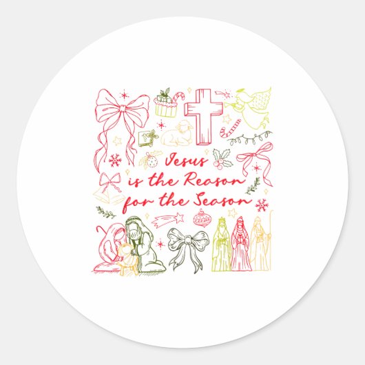 Jesus Is The Reason Christian Cross Coquette Bow C Ronde Sticker (Voorkant)