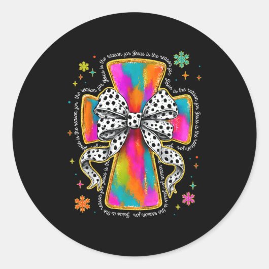 Jesus Is The Reason Christian Cross Coquette Bow C Ronde Sticker (Voorkant)