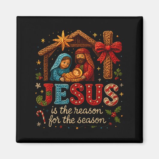 Jesus Is The Reason For Season Yarn Crochet Art De Magneet (Voorkant)