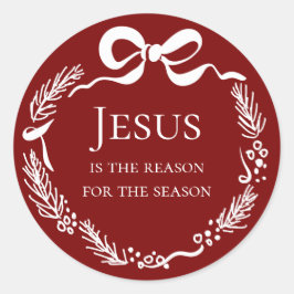 Jesus is the Reason | Hand Drawn Bow Red Christmas Ronde Sticker