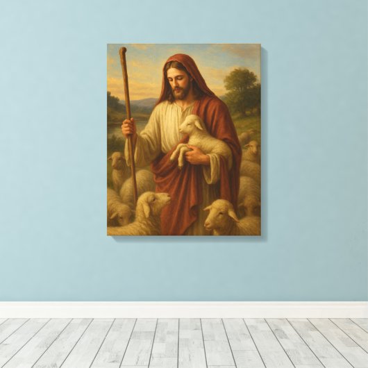 Jesus Is The Shephard #2™ LDS Muurkunstcanvas Canvas Afdruk (Insitu (Houten vloer))