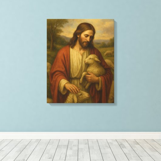 Jesus Is The Shephard #4™ LDS Muurkunstcanvas Canvas Afdruk (Insitu (Houten vloer))