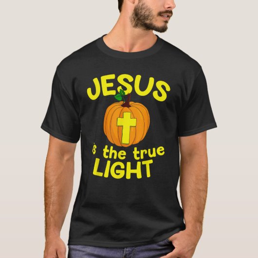 Jesus Is The True Light Pumpkin Christian Cross T-shirt (Voorkant)