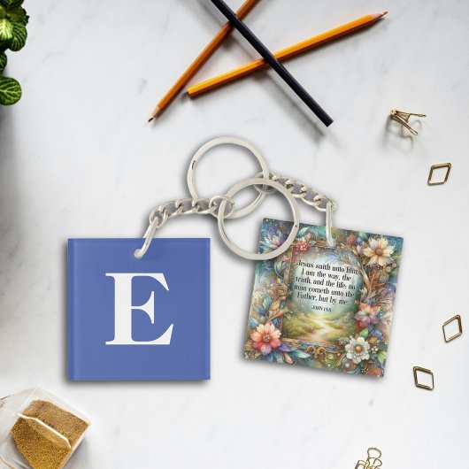 Jesus Is The Way Floral Monogram Christelijk Sleutelhanger