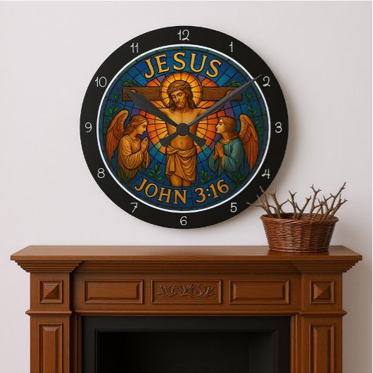 Jesus Johannes 3:16 Glas-in-lood Ronde Klok