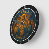 Jesus Johannes 3:16 Glas-in-lood Ronde Klok (Hoek)