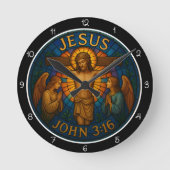 Jesus Johannes 3:16 Glas-in-lood Ronde Klok (Voorkant)