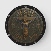 Jesus John 3:16 Metallic Cross Ronde Klok (Voorkant)
