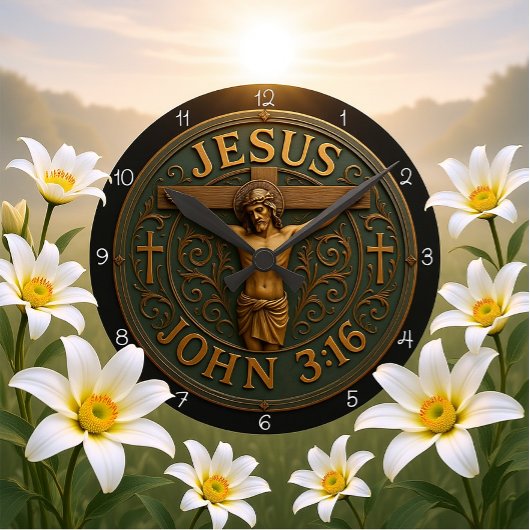 Jesus John 3:16 Metallic Cross Ronde Klok