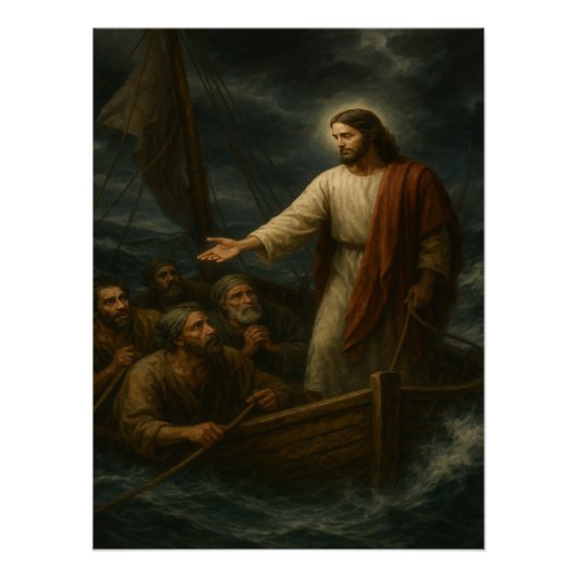 Jesus Kalmeert het Storm™ LDS Art Poster (Voorkant)