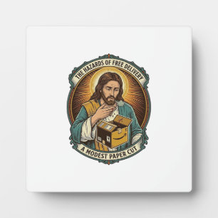 Jesus Kartonnen Doos Papier Snij Vinger Pijn Humor Fotoplaat