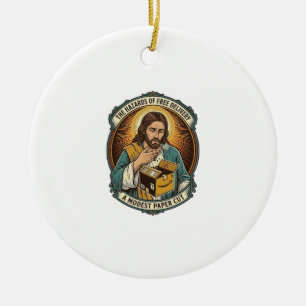 Jesus Kartonnen Doos Papier Snij Vinger Pijn Humor Keramisch Ornament