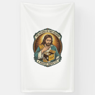 Jesus Kartonnen Doos Papier Snij Vinger Pijn Humor Spandoek