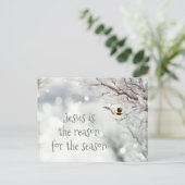 Jesus Kerstcitaat Cute Winter Frost Bird Feestdagenkaart (Staand voorkant)