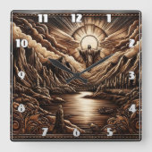 Jesus kijkt uit over het Calm Dawn Mountain Uitzic Vierkante Klok (Voorkant)