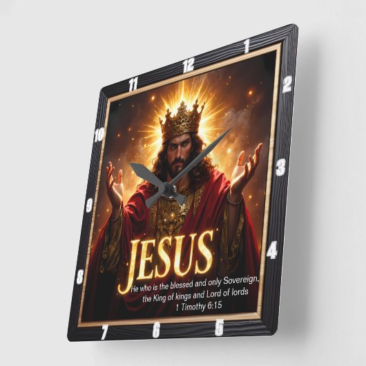 Jesus King Crown Robe Sovereign Glory  Vierkante Klok (Hoek)