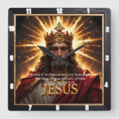 Jesus King Crown Sovereign Glory Sunburst Vierkante Klok (Voorkant)