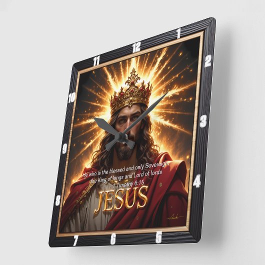 Jesus King Crown Sovereign Glory Sunburst Vierkante Klok (Hoek)