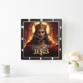 Jesus King Crown Sovereign Majesty Red Vierkante Klok (Huis)