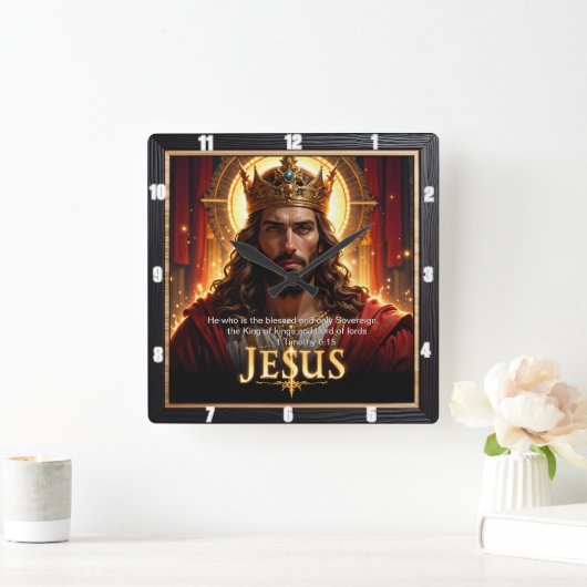 Jesus King Crown Sovereign Majesty Red Vierkante Klok (Huis)