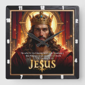 Jesus King Crown Sovereign Majesty Red Vierkante Klok (Voorkant)