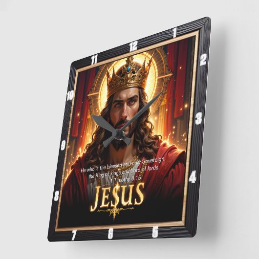 Jesus King Crown Sovereign Majesty Red Vierkante Klok (Hoek)